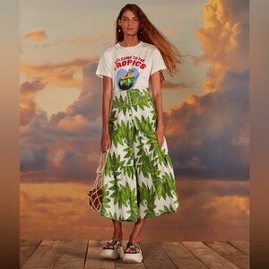 FARM RIO Off-White Palm Fan Midi Skirt (NWT)